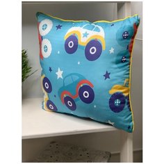 Подушка декоративная 40/40 из мако сатина, машинки, Farfalina