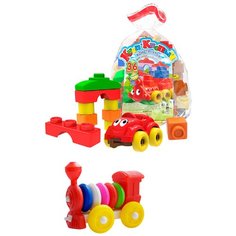 Набор развивающий: Конструктор "Кноп-Кнопыч" 36 дет. + Конструктор-каталка "Паровозик",БИПЛАНТ