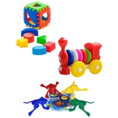 Набор развивающий: Игрушка "Кубик логический малый" + Конструктор-каталка "Паровозик" + Команда КВА №1,КАРОЛИНА ТОЙЗ Karolina Toys