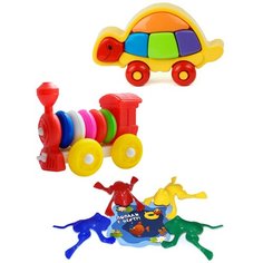 Набор развивающий: Логическая черепашка + Конструктор-каталка "Паровозик" + Команда КВА №1,КАРОЛИНА ТОЙЗ Karolina Toys
