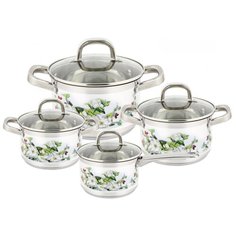 Набор кастрюль 18см, 20см, 24см и соусник 16см с крышками Pomi dOro P-640553 Fiore gardenia