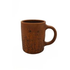 Кружка/чашка для чая, чашка с декором Лагвица цветы. Глиняная посуда 350 мл Гжельская Гончарня