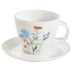 Чашка и блюдце "Mille fleurs" с синими и красными цветами в подарочной упаковке Easy Life