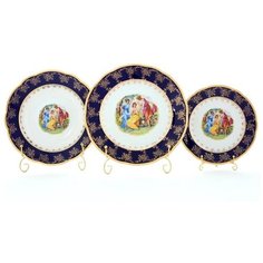 Сервиз стоовый Мэри-Энн Темно-синяя окантовка с пасторалью, 18 пр., Leander