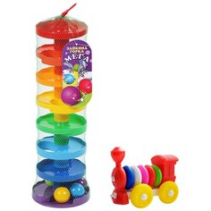 Набор развивающий: Игра "Зайкина горка МЕГА" 15003 + Конструктор-каталка "Паровозик" БИПЛАНТ