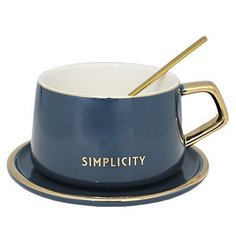 Чашка Simplicity blue, 220 мл с блюдцем и ложкой в подарочной упаковке / Lenardi