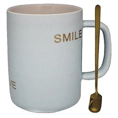 Кружка Smile azure, 400 мл с ложкой в подарочной упаковке, фарфор / Lenardi