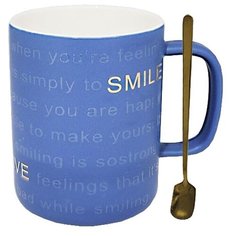 Кружка Smile blue, 400 мл с ложкой в подарочной упаковке, фарфор / Lenardi