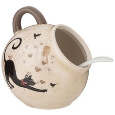 Солонка Agness Парижские коты с ложкой, 9,5х9,5 см, высота 10 см, 170 мл (358-1748)