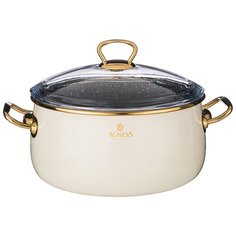 Кастрюля Agness эмалированная, со стеклянной крышкой, антипригарным мраморным покрытием, 22 см, 4,1 л (950-372)