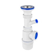 Сифон для моек и раковин ЭЛИТ с нержавеющей чашкой D70 мм и отводом для ст. м. (1 1/2 - D40 мм), VIRPlast (Россия), арт 30980614