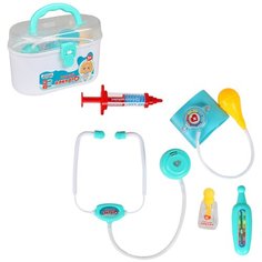 Игровой набор для детей ТМ "Компания Друзей", Серия "Будущий Доктор" в чемодане, игрушка для детей, развивающая игрушка, обучающая игрушка, на батарейках, 5 предметов: стетоскоп, градусник, прибор для измерения давления, капли, шприц, набор для игры в