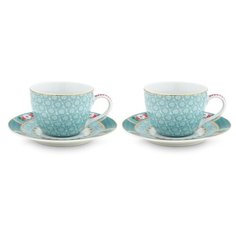 Набор из 2-х чашечек для эспрессо с блюдцем Pip Studio Blushing Birds Blue, 120 мл, 51.004.087