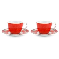 Набор из 2-х чашечек для эспрессо с блюдцем Pip Studio Blushing Birds Red, 120 мл, 51.004.094