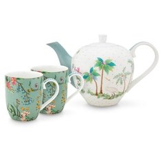 Набор из 3-х предметов для чаепития Pip Studio Jolie Flowers Blue: 2 кружки 145 мл, чайник 750 мл, 51.020.114