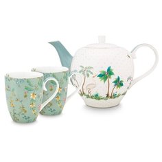 Набор из 3-х предметов для чаепития Pip Studio Jolie Flowers Blue: 2 кружки 350 мл, чайник 1,6 л, 51.020.115