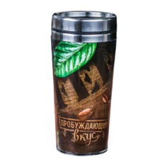 Термокружка Komandor Пробуждающий вкус, 0.4 л коричневый/зеленый