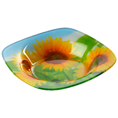 Доляна Тарелка суповая Подсолнухи 20 см голубой/желтый
