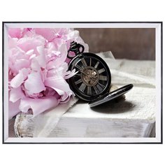 Постер 30х40 в раме "Пионы и часы" Мастер Рио