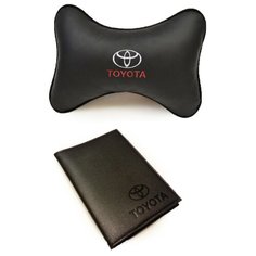 67808 Подарочный набор с автологотипом TOYOTA, подушка на подголовник с вышивкой и бумажник водителя с логотипом Auto Premium