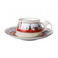Чашка с блюдцем кофейная. Императорский фарфоровый завод. Форма Билибина. Рисунок Московский Кремль. 180 мл.