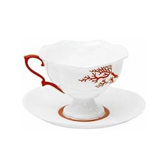 Чашка с блюдцем чайная. Императорский фарфоровый завод. Форма Наташа. Рисунок Коралл. 220 мл.