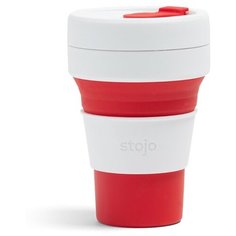 Многоразовый складной стакан STOJO с крышкой для кофе с собой из пищевого силикона / Стакан для кофе / Кружка для кофе 355 мл, цвет Red