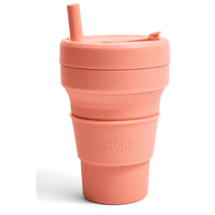 Многоразовый складной стакан STOJO с крышкой для кофе с собой из пищевого силикона / Стакан для кофе / Кружка для кофе 470 мл, цвет Apricot