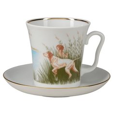 Бокал с блюдцем. ИФЗ Форма Ленинградский. Рисунок Утки пролетели. 360 мл. Императорский фарфоровый завод