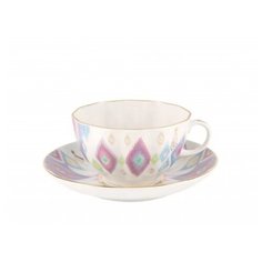 Чашка чайная с блюдцем. Императорский фарфоровый завод. Форма Тюльпан. Рисунок Перо павлина.