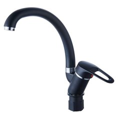 ЭВЕРЕСТ Смеситель для кухни (мойки) высокий с поворотным изливом, однорычажный, черный