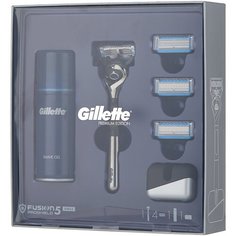 Набор Gillette подарочный подставка, гель для бритья Fusion Ultra Sensitive 75 мл, бритвенный станок Fusion5 ProShield Chill Flexball с эксклюзивной хромированной ручкой