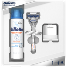 Набор Gillette подарочный настенный держатель, гель для бритья Skinguard Sensitive 200 мл, бритвенный станок Skinguard