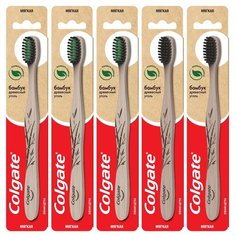 Зубная щетка Colgate Бамбук Древесный Уголь, мягкая, бежевый, 5 уп.