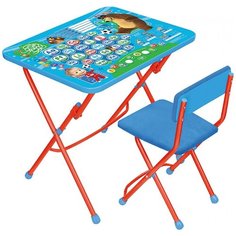 Комплект Nika стол + стул Маша и Медведь Английская азбука (КУ1/4) 60x45 см голубой/красный