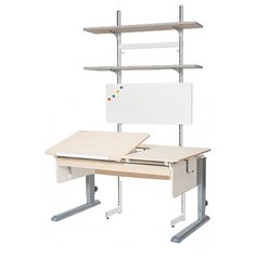Стол детский Астек-Элара Лидер с ящиком и стеллажом 120x72 см береза/рамух/серый