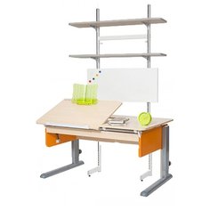 Стол детский Астек-Элара Лидер с ящиком и стеллажом 120x72 см береза/оранжевый/серый
