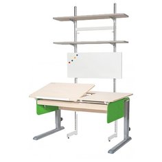 Стол детский Астек-Элара Лидер с ящиком и стеллажом 120x72 см береза/зеленый/серый