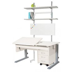 Стол детский Астек-Элара Лидер с ящиком, стеллажом и тумбой 120x72 см рамух/рамух/серый