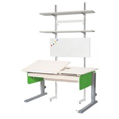Стол детский Астек-Элара Лидер с ящиком и стеллажом 120x72 см рамух/зеленый/серый