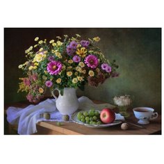 Рыжий кот Картина по номерам "Красивые цветы на столе" 30х40 см (Х-3749)