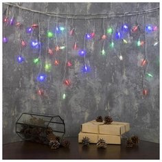 Гирлянда Luazon Lighting "Бахрома", 1,8*0,5 м, "Снежинки" 3 см, LED-48-220V, мигает, нить прозрачная, свечение мульти (RG/RB) (3556861)