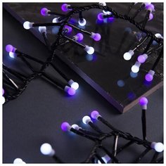 Гирлянда уличная Luazon Lighting Нить УМС, мишура шарики 4 м LED-400-31V 8 режимов, нить темная, свечение бело-фиолетовое (3649312)
