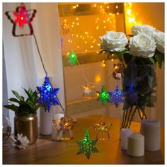 Гирлянда Luazon Lighting Нить с насадками “Снежинки и ангел”, 4 м, LED-20-220V, 8 режимов, нить прозрачная, свечение мульти (3590738)