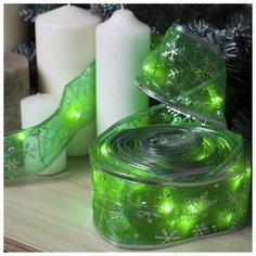 Гирлянда Luazon Lighting Нить Лента "Снежинки серебристые" 10 м, ширина 6 см, LED(роса)-100-USB, фиксинг, нить в цвет свечения, свечение зеленое (3612324)