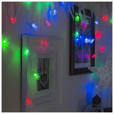 Гирлянда Luazon Lighting "Бахрома", 3*0,5 м, "Снежинки" 3 см, LED-80-220V, мигает, нить прозрачная, свечение мульти (RG/RB) (3556868)