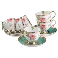 Чайный сервиз Lefard Амелия 22-1001, 6 персон, 12 предм., белый/зеленый