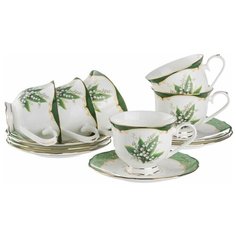 Чайный сервиз Lefard Ландыш 264-302, 6 персон, 12 предм., белый/зеленый