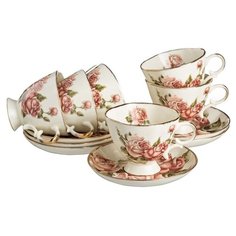 Чайный сервиз Lefard Корейская роза 215-020, 6 персон, 12 предм., белый/розовый