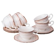 Чайный сервиз Lefard 115-271, 6 персон, 12 предм., белый/розовый